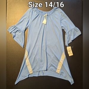 Women's Blue Ruffle Sleeve Top